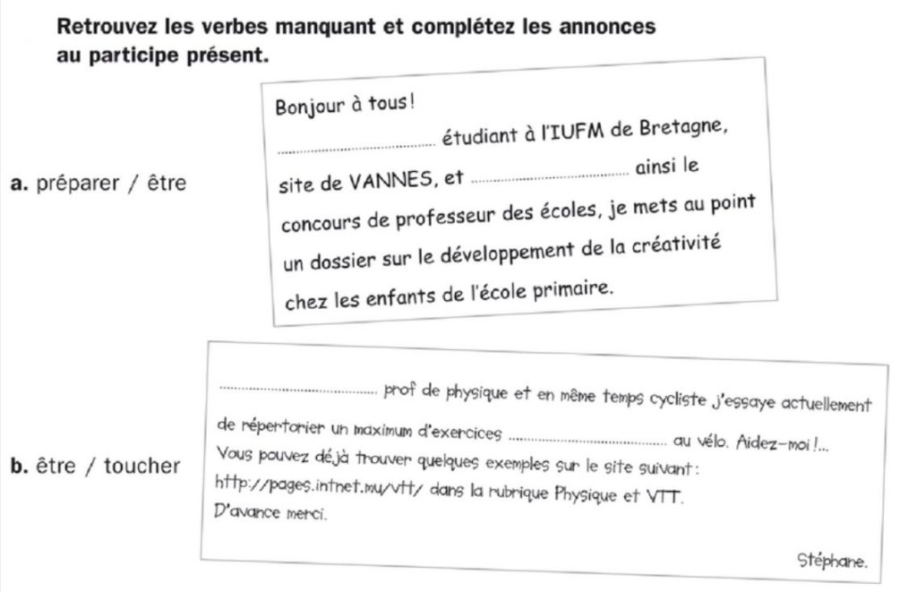 Participe present - gerondif - Application messages