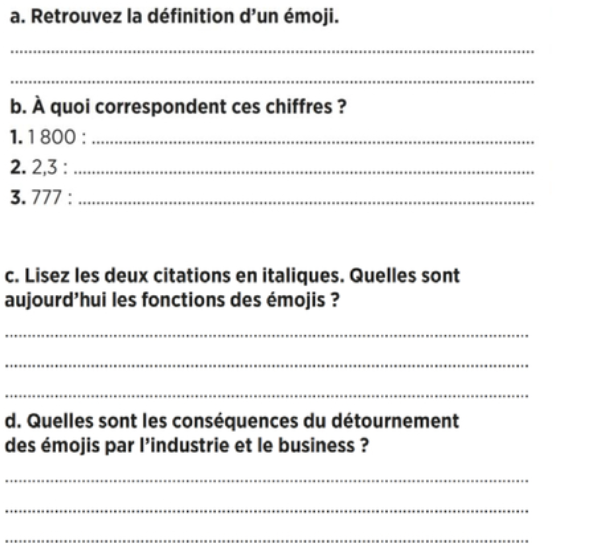 Comprehension French text and questions