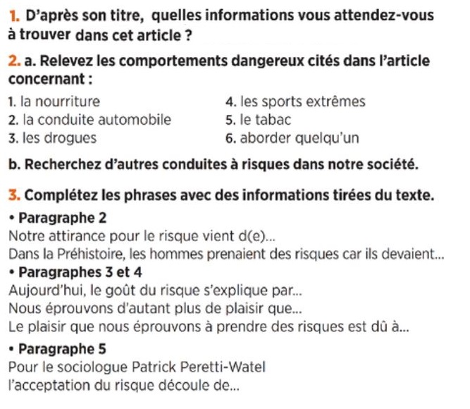 French reading comprehension questions