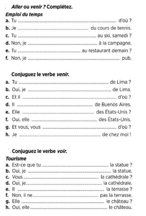 verbes aller voir venir practice