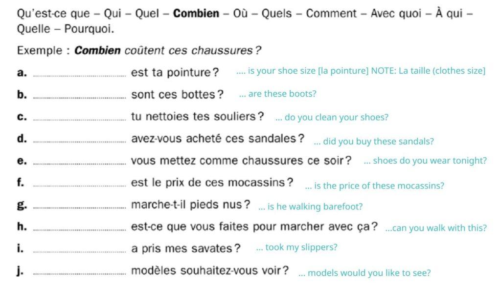 Asking questions and learn vocabulary about shoes